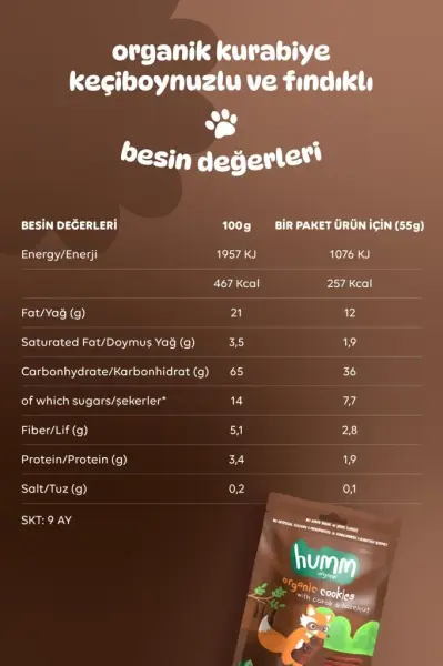 Humm Organik Keçiboynuzlu Fındıklı Kurabiye - 55 gr kullanım görseli