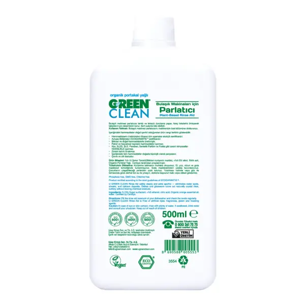 U Green Clean Bitkisel Bulaşık Makinesi Parlatıcı 500 ml