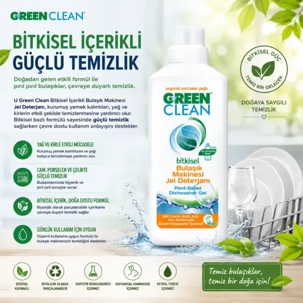 U Green Clean Bitkisel Bulaşık Makinesi Jel Deterjanı 1 L ürün görseli