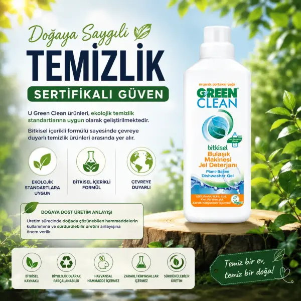 U Green Clean Bitkisel Bulaşık Makinesi Jel Deterjanı 1 L sertifika ve içerik bilgisi