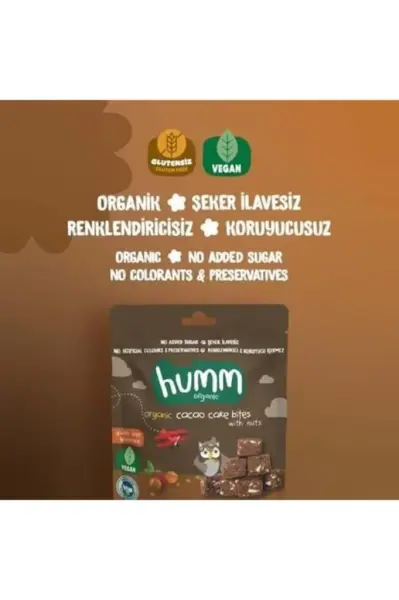 Humm Organik Glutensiz Vegan Kakaolu ve Fındıklı Kek 30gr ürün görseli