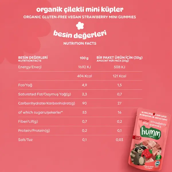 Humm Organik Çilekli Mini Küpler 30 G yakın çekim görseli