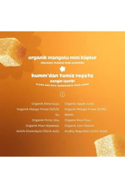 Humm Organik Mangolu Mini Küpler 30 Gr içindekiler listesi ve kullanım bilgisi