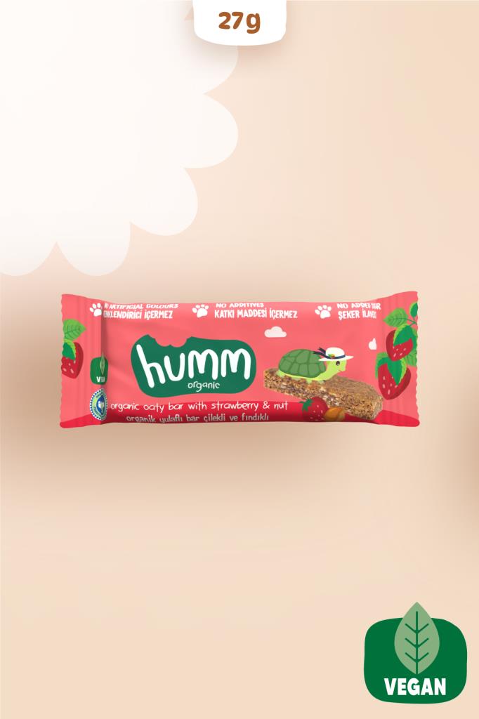Humm Organik Vegan Çilekli Ve Fındıklı Yulaf Bar 27 g