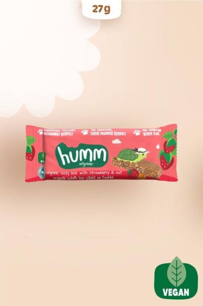 Humm Organik Vegan Çilekli Ve Fındıklı Yulaf Bar 27 g
