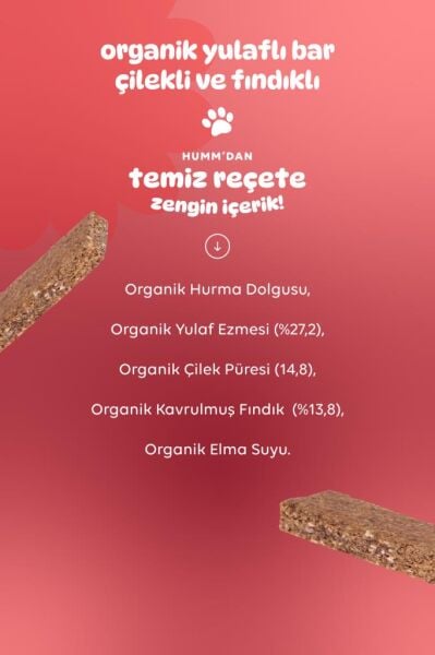 Organik Vegan Çilekli Ve Fındıklı Yulaf Bar - 27g yakın çekim görseli