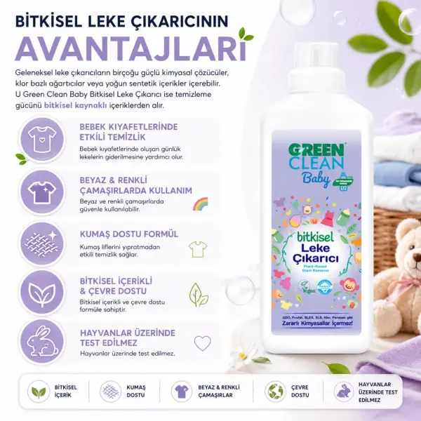 U Green Clean Baby Bitkisel Leke Çıkarıcı 1 L avantajlı paket görseli
