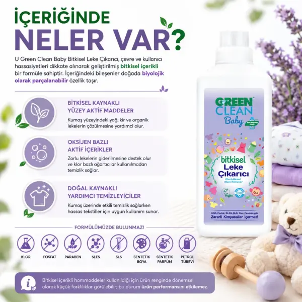 U Green Clean Baby Bitkisel Leke Çıkarıcı 1 L içindekiler listesi ve kullanım bilgisi