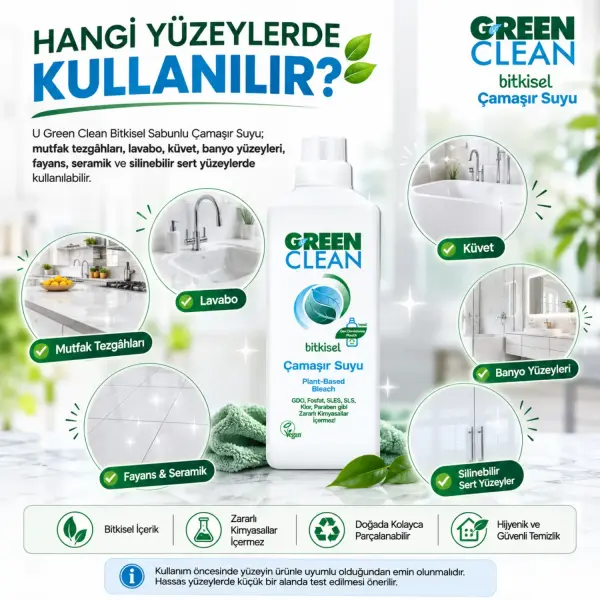U Green Clean Bitkisel Sabunlu Çamaşır Suyu 1 L ürün görseli
