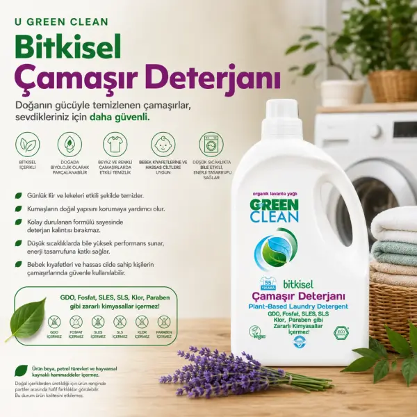 U Green Clean Bitkisel Sıvı Çamaşır Deterjanı 2,75 L ürün görseli