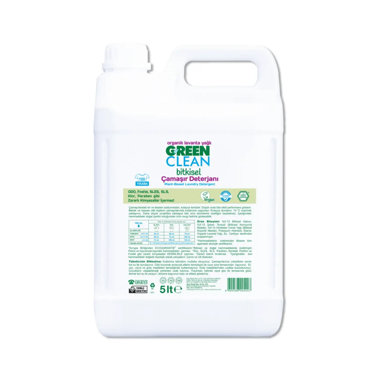 U Green Clean Bitkisel Sıvı Çamaşır Deterjanı Lavanta 5 L