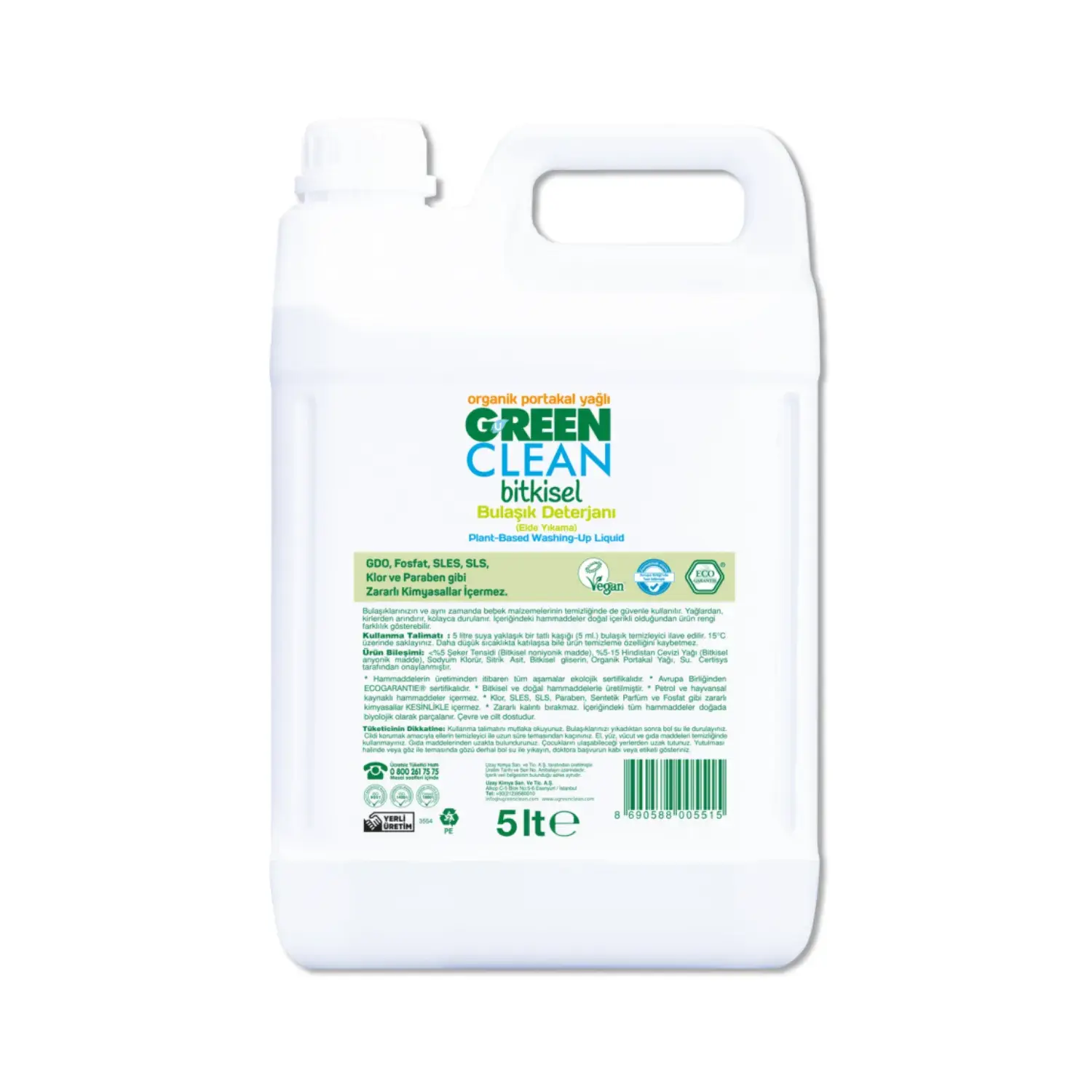 U Green Clean Bitkisel Bulaşık Deterjanı Portakal 5 L