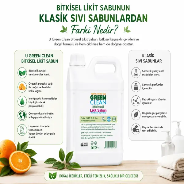 U Green Clean Bitkisel Likit Sabun Organik Portakal Yağlı 5 L ürün görseli