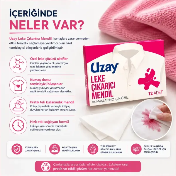 Uzay Leke Çıkartıcı Mendil 12’li (1 Koli) içindekiler listesi ve kullanım bilgisi