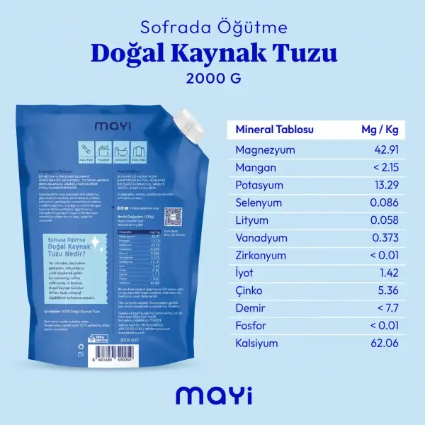 Mayi Tuz Doğal Salamura (Sofrada Öğütme) Tuzu 2 Kg ambalaj görseli