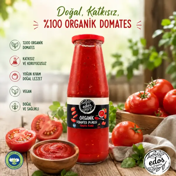 Edos Organik Domates Püresi 680 gr içindekiler listesi ve kullanım bilgisi