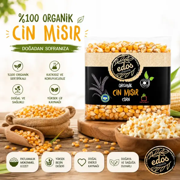 Edos Organik Cin Mısır 500 gr içindekiler listesi ve kullanım bilgisi