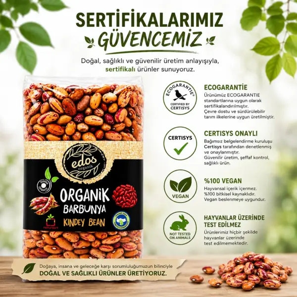 Edos Organik Barbunya 750 gr sertifika ve içerik bilgisi