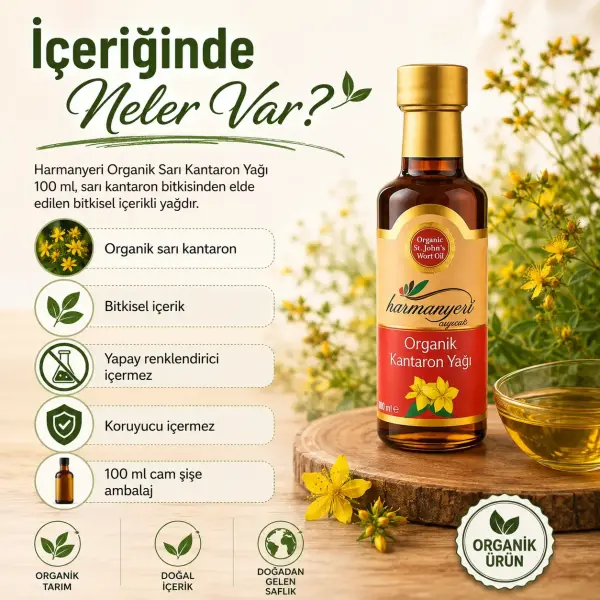 Harmanyeri Organik Sarı Kantaron Yağı 100 ml içindekiler listesi ve kullanım bilgisi