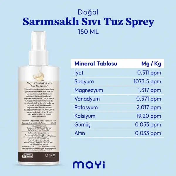 Mayi Tuz Mayi Artisan Sarımsaklı Sıvı Tuz 150 Ml ambalaj görseli