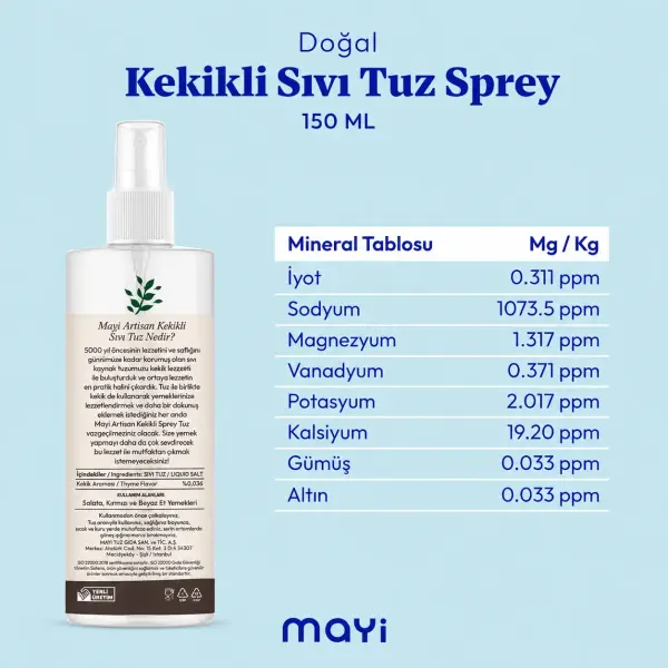 Mayi Tuz Mayi Artisan Kekikli Sıvı Tuz 150 ml ambalaj görseli