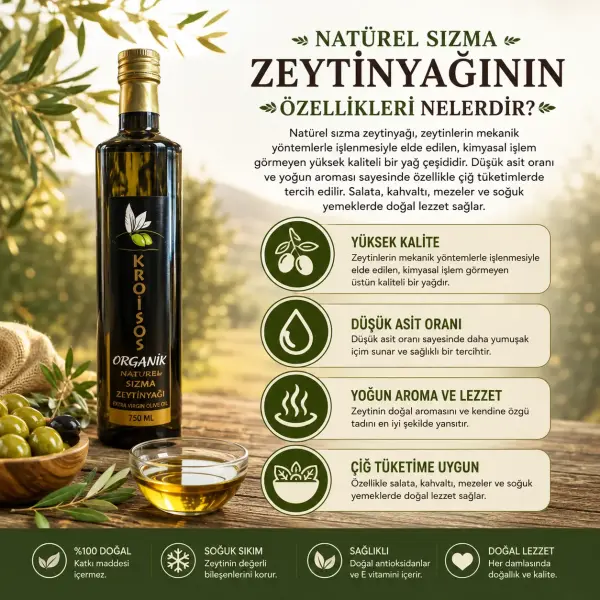 Kroisos Organik Soğuk Sıkım Sızma Zeytinyağı 750 ML ürün görseli