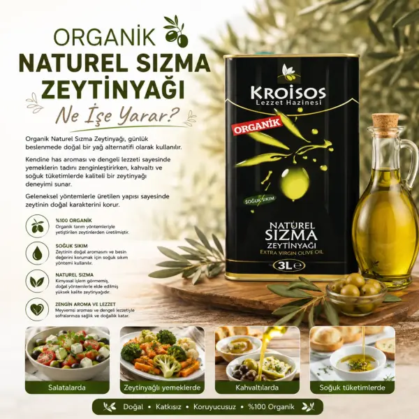 Kroisos Organik Naturel Sızma Zeytinyağı 3 LT ürün görseli