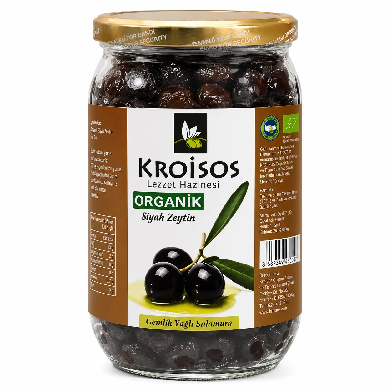 Kroisos Organik Siyah Zeytin (Gemlik Yağlı Salamura) 700 GR