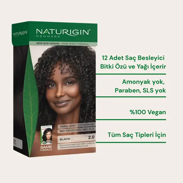 Naturigin 2.0 Siyah kutusu: 12 bitki özü ve yağ, amonyak, paraben ve SLS içermez, %100 vegan