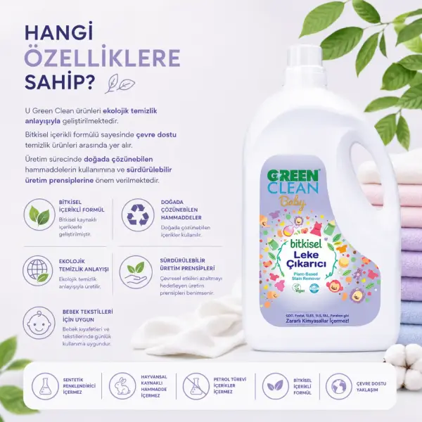 U Green Clean Baby Bitkisel Leke Çıkarıcı 2,75 L içindekiler listesi ve kullanım bilgisi