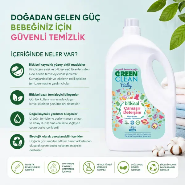 U Green Clean Baby Bitkisel Çamaşır Deterjanı 2,75 L içindekiler listesi ve kullanım bilgisi