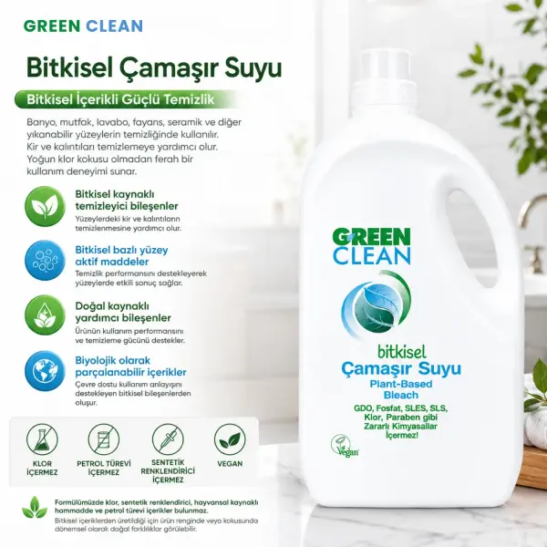 U Green Clean Bitkisel Çamaşır Suyu 2,75 L ürün görseli