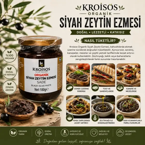 Kroisos Organik Siyah Zeytin Ezmesi 180 GR ürün görseli