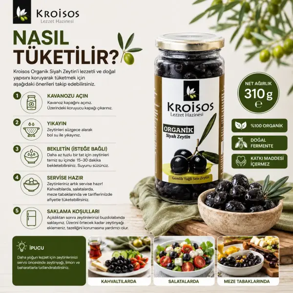 Kroisos Organik Siyah Zeytin Gemlik Yağlı Salamura 310 gr ürün görseli
