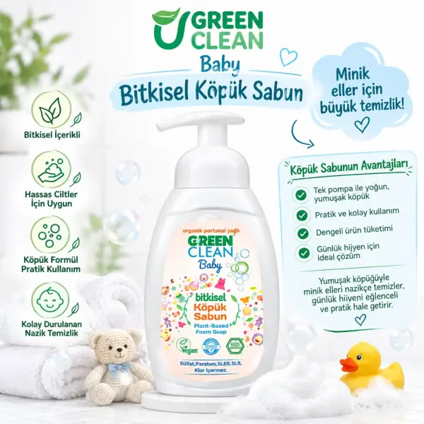 U Green Clean Bitkisel Köpük Sabun 450 ml içindekiler listesi ve kullanım bilgisi