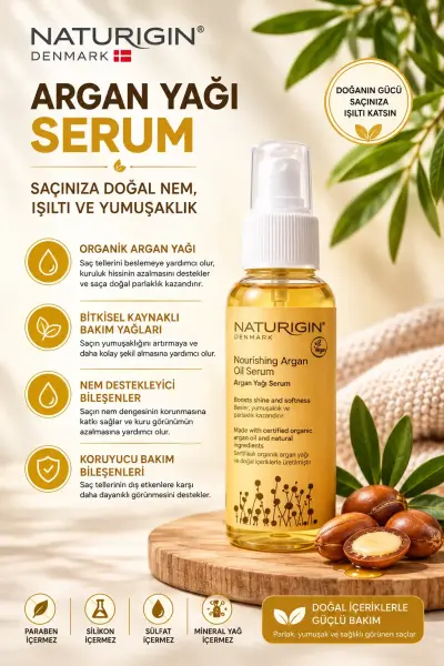 Naturigin Argan Yağlı Nemlendirici Saç Serumu 75 ml ambalaj görseli