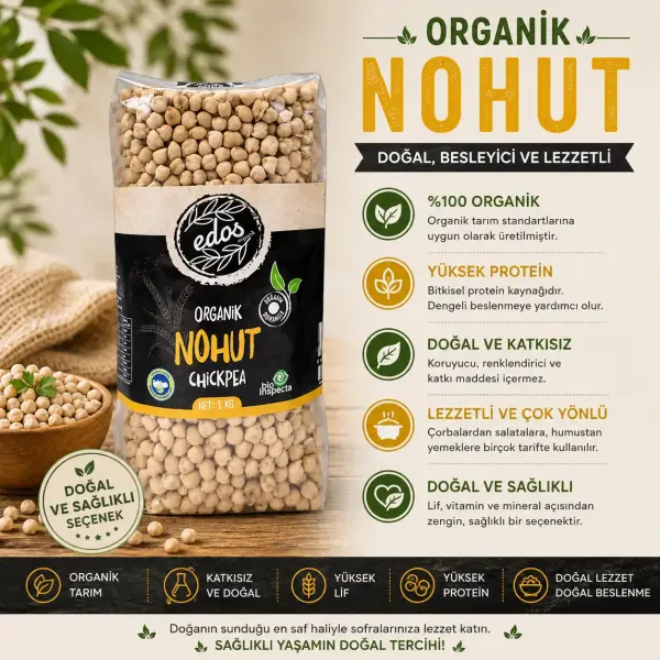 Edos Organik Nohut 1 Kg içindekiler listesi ve kullanım bilgisi