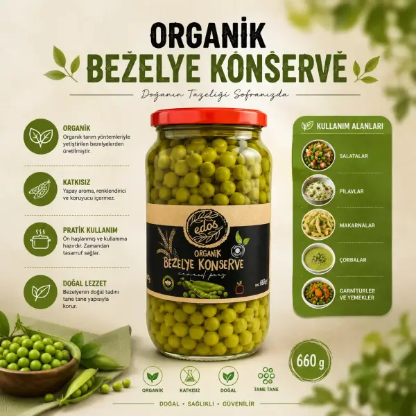 Edos Organik Bezelye Konserve 580 GR ürün görseli