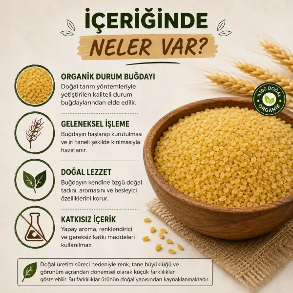 Edos Organik Pilavlık Bulgur 1 Kg içindekiler listesi ve kullanım bilgisi
