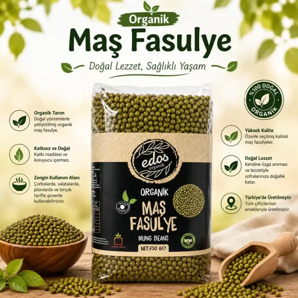 Edos Organik Maş Fasulyesi 750 G içindekiler listesi ve kullanım bilgisi