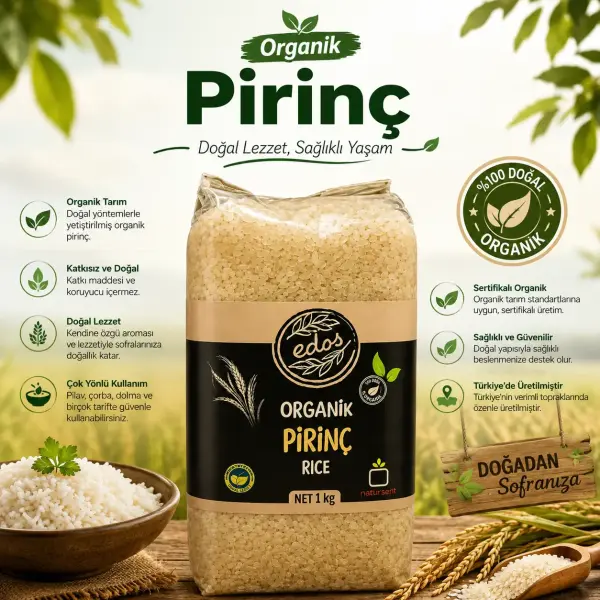 Edos Organik Pirinç 1 Kg içindekiler listesi ve kullanım bilgisi