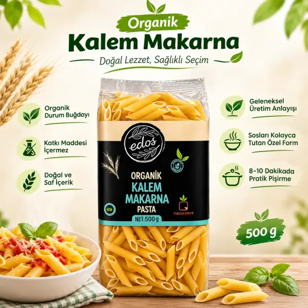 Edos Organik Kalem Makarna 500 gr içindekiler listesi ve kullanım bilgisi