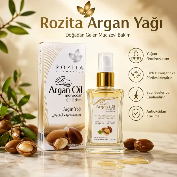 Rozita Organik Argan yağı Saç ve Cilt Bakımı 30 ml ambalaj görseli