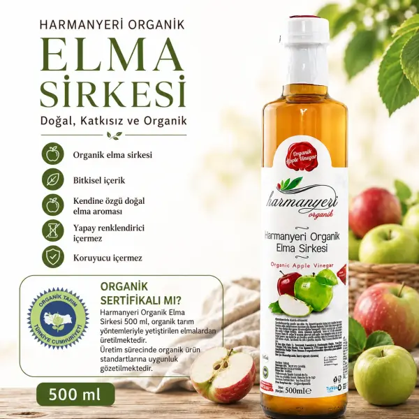 Harmanyeri Organik Elma Sirkesi 500 ml sertifika ve içerik bilgisi