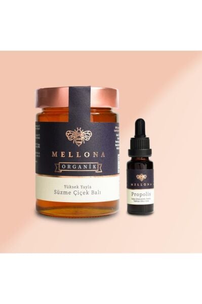 Mellona Organik Yüksek Yayla Süzme Çiçek Balı 450 gr + Propolis 20 ml