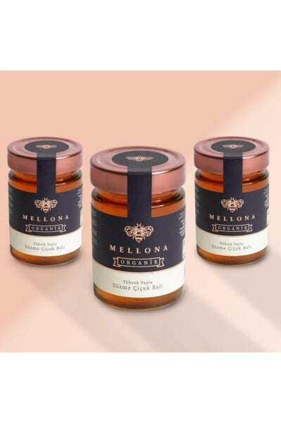 Mellona Organik Yüksek Yayla Süzme Çiçek Balı 450 gr x 3 Adet