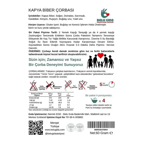 Belu Kapya Biber Çorbası Ruşeymli ambalaj görseli