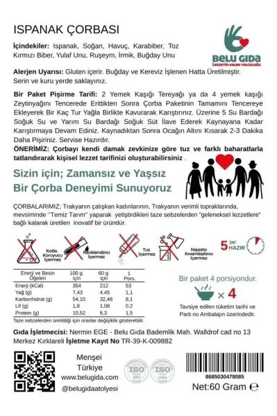 Belu Ispanak Çorbası ambalaj görseli