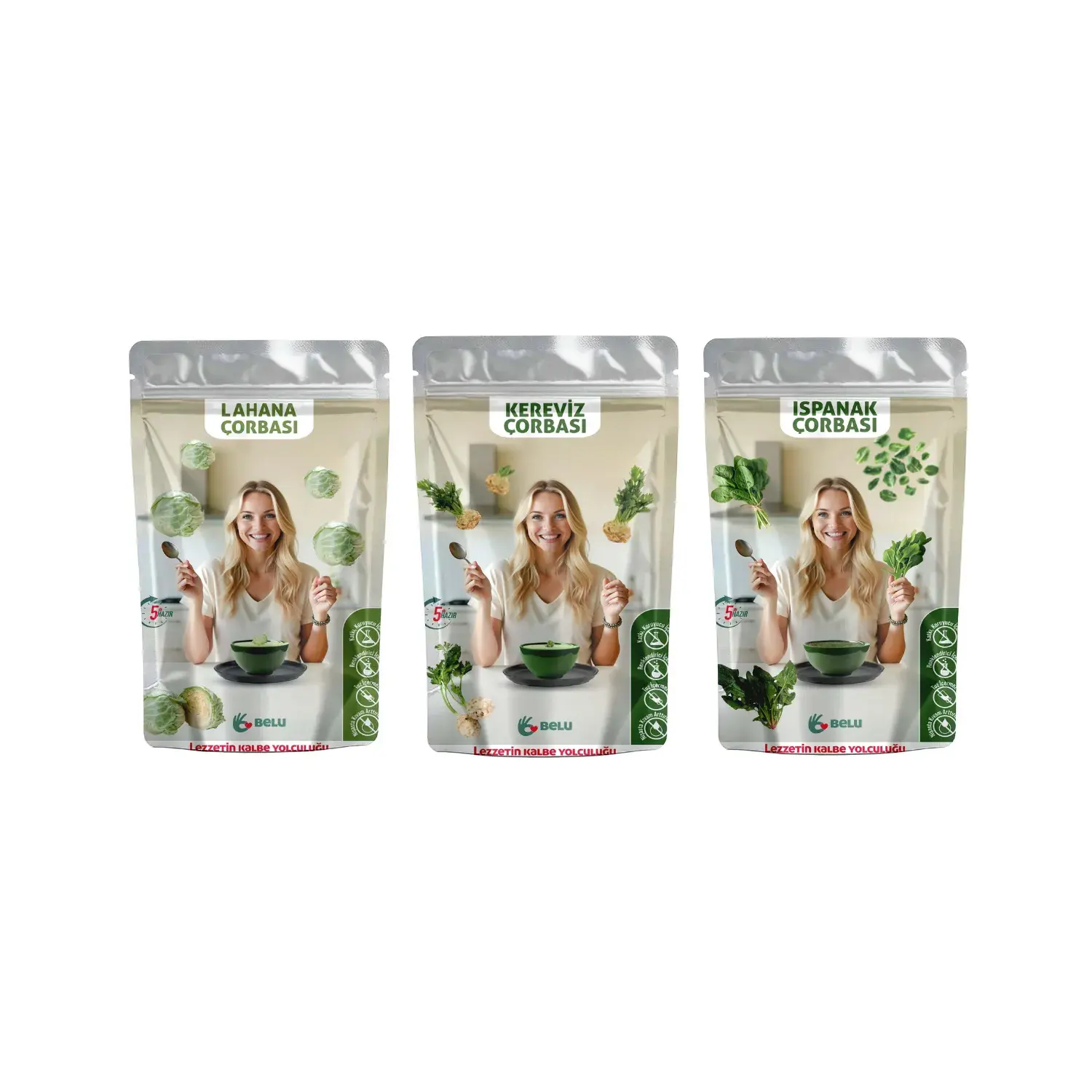 Belu Hafifleten Seri Lahana Kereviz Ispanak Çorbası 3 lü Seti
