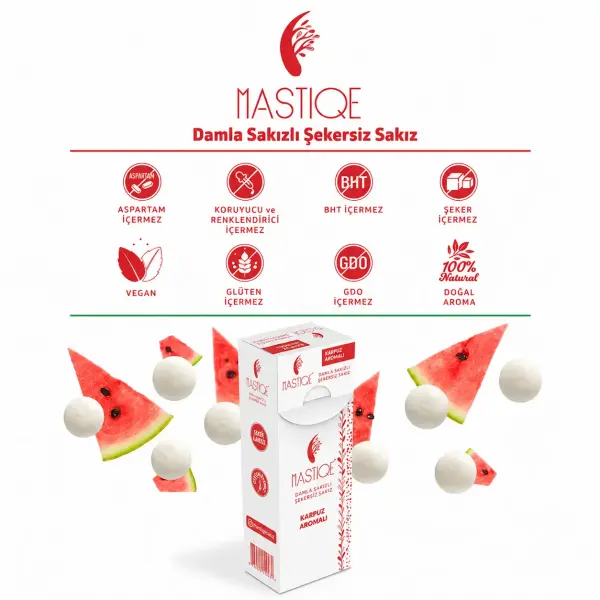 Mastiqe Doğal Karpuz Aromalı Damla Sakızlı Şekersiz Sakız 20 Gr x12 Adet ürün görseli